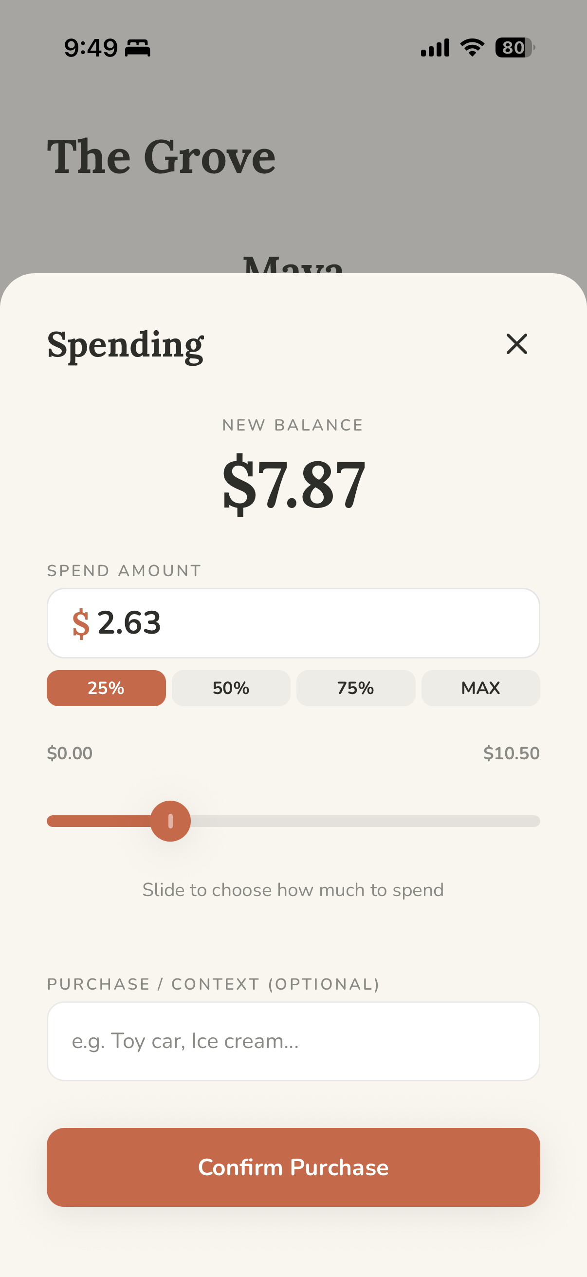 Intentional spending transaction interface